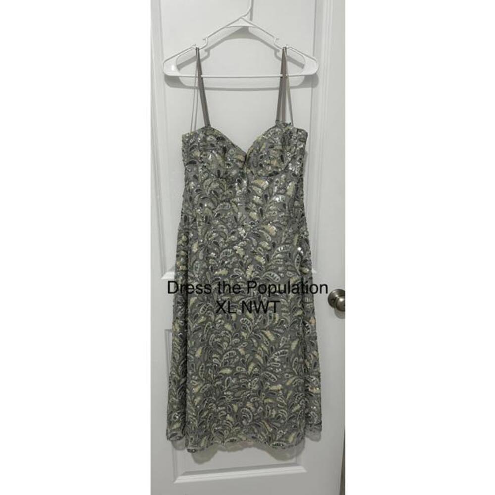 Dress the Population Silver and Gold Embroidered Cocktail Dress